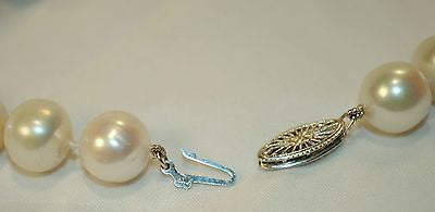 18" Genuine 10mm White Pearl Necklace with Pink Hue & White Gold Clasp - $15K VALUE APR 57
