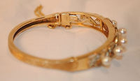 1950s Vintage Diamond and Pearl Hinged Bangle Bracelet in 14K Yellow Gold - $15K VALUE APR 57
