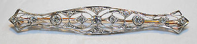 1920s Vintage Old Miner Diamond Bar Brooch in Solid 18K White Gold & Yellow Gold - $12K VALUE APR 57