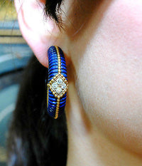 1950s Vintage Van Cleef & Arpels Carved Lapis Lazuli & Diamond Clip-On Hoop Earrings - $60K VALUE APR 57