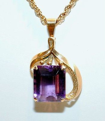 Vintage 1940s 14+ Carat Amethyst Pendant in 14K Yellow Gold with Chain - $5K VALUE APR 57