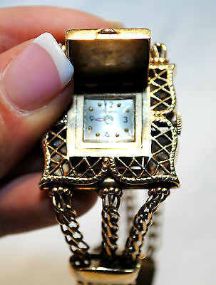 1930s Vintage Negin Covered Watch Bracelet in 14K Yellow Gold with Blue Enamel - $40K VALUE APR 57