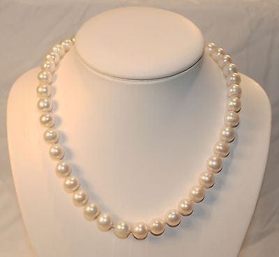 18" Genuine 10mm White Pearl Necklace with Pink Hue & White Gold Clasp - $15K VALUE APR 57