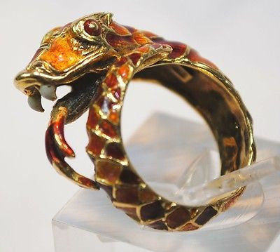 Vintage Italian Enamel Snake Wrap Around Ring in 18K Yellow Gold - $8K VALUE APR 57