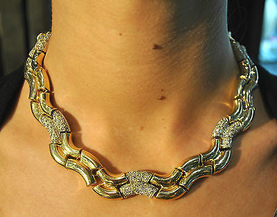 Gorgeous Contemporary Diamond Covered Designer Wavy Link Necklace in Solid 14K Yellow Gold - $30K VALUE APR 57