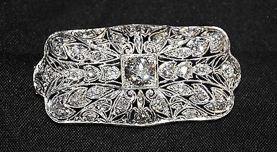 VINTAGE 1910s Art-Deco Style Platinum Brooch Pendant w/ 3 Carat Diamond! - $40K Appraisal Value! } APR 57