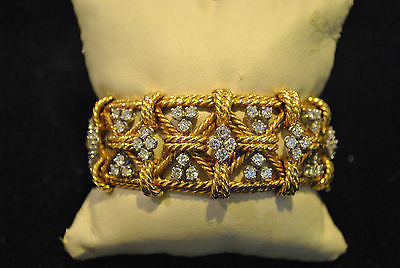 David Webb Style Woven Design Bracelet in 18K Yellow Gold and Platinum with Diamonds - $75K VALUE APR 57