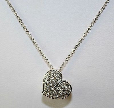 Contemporary Pave Diamond Classic Heart Necklace in 14K White Gold - $8K VALUE APR 57