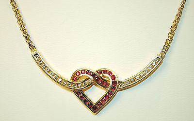 Contemporary Diamond & Ruby Heart Necklace in Solid 14K Yellow Gold - $15K VALUE APR 57