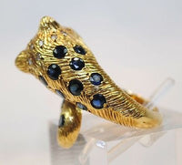 1960s Vintage Sapphire, Diamond, & Ruby Panther Ring in 18K Yellow Gold - $10K VALUE APR 57