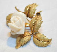1940s Vintage White Coral Rose Brooch in 18K Yellow Gold - $10K VALUE APR 57