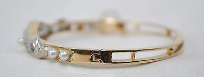 1950s Vintage Diamond & Pearl Hinged Bangle Bracelet in Two-Tone 18K Gold - $12K VALUE APR 57