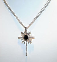 Contemporary BITA Sapphire & Diamond Cross Pendant in 14K White Gold with Triple Chain - $12K VALUE APR 57
