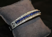 Contemporary 9 Carat Sapphire and Diamond Hinged Bangle Bracelet in 18K White Gold - $40K VALUE APR 57