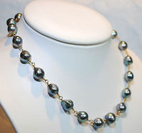 1960s Vintage Peacock Orient Baroque Pearl Station Necklace with Emerald Toggle - $12K VALUE APR 57