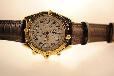 BREITLING 18K Yellow Gold Chronograph Automatic Wristwatch w/ Special White Porcelain Style Dial - $20K VALUE APR 57
