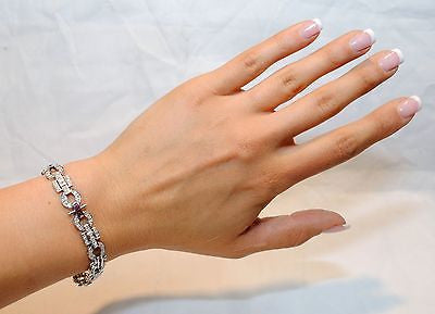 Contemporary Art Deco Style Diamond & Ruby Geometric Bracelet in Solid 14K White Gold - $15K VALUE APR 57