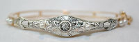 1950s Vintage Diamond & Pearl Hinged Bangle Bracelet in Two-Tone 18K Gold - $12K VALUE APR 57