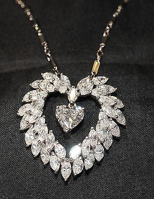 Contemporary 9+ Carat Diamond Heart Pendant Necklace in 14K White Gold - $100K VALUE APR 57