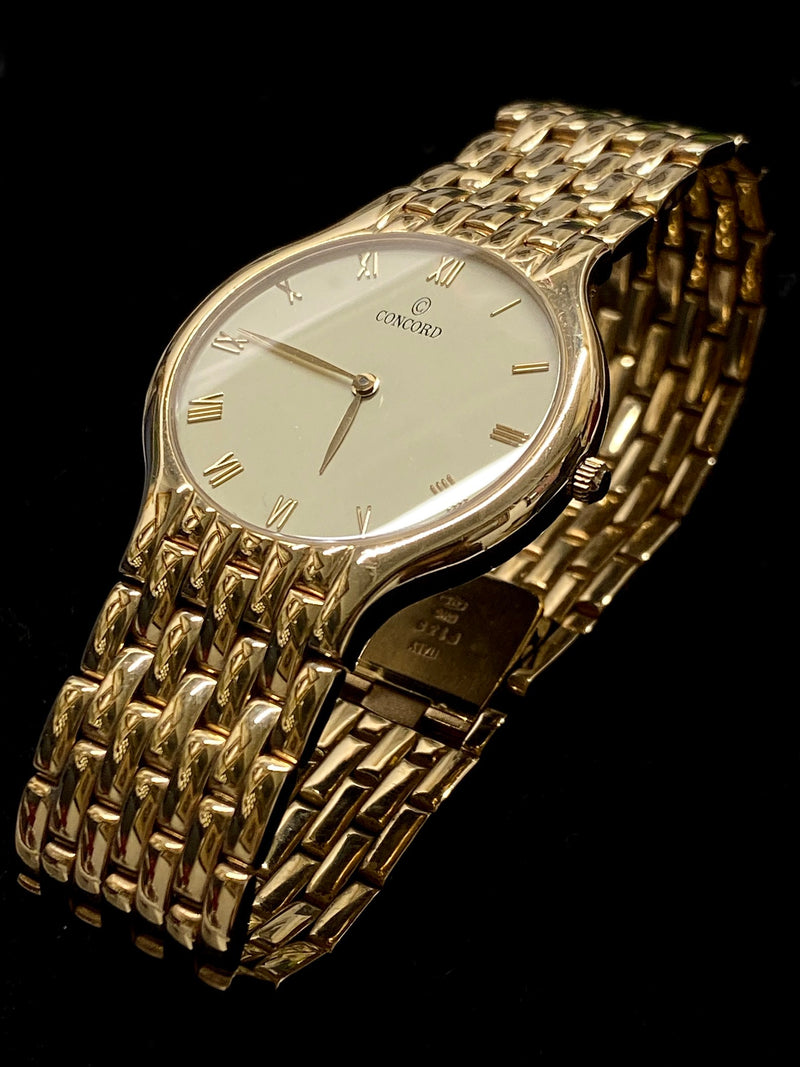 CONCORD Classic Yellow Gold Watch w/ Rare Brick Pattern Bracelet - $20K Appraisal Value! ✓ APR 57