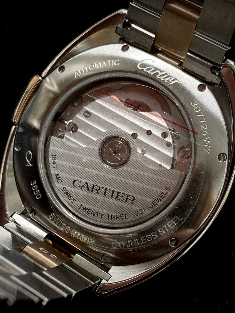 CARTIER Cle De Cartier Two-Tone Stainless Steel & 18K Rose Gold w/ Exhibition Back - $10K Appraisal Value! ✓ APR 57