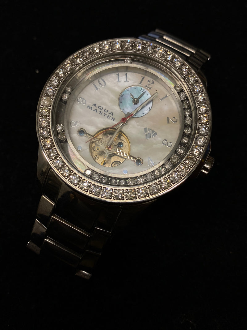 AQUA MASTER Tourbillon Floating Diamond Stainless Steel Large Watch w/ 72 Diamonds & Mother of Pearl Dial -$25K Appraisal Value! ✓ APR 57