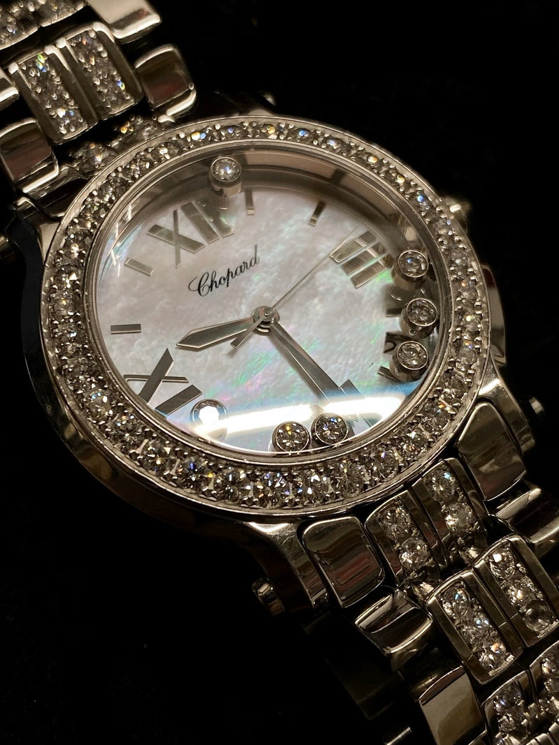 CHOPARD Floating Diamond Happy Sport 18K White Gold Watch w/ 143 Total Diamonds! - $125K Appraisal Value! ✓ APR 57