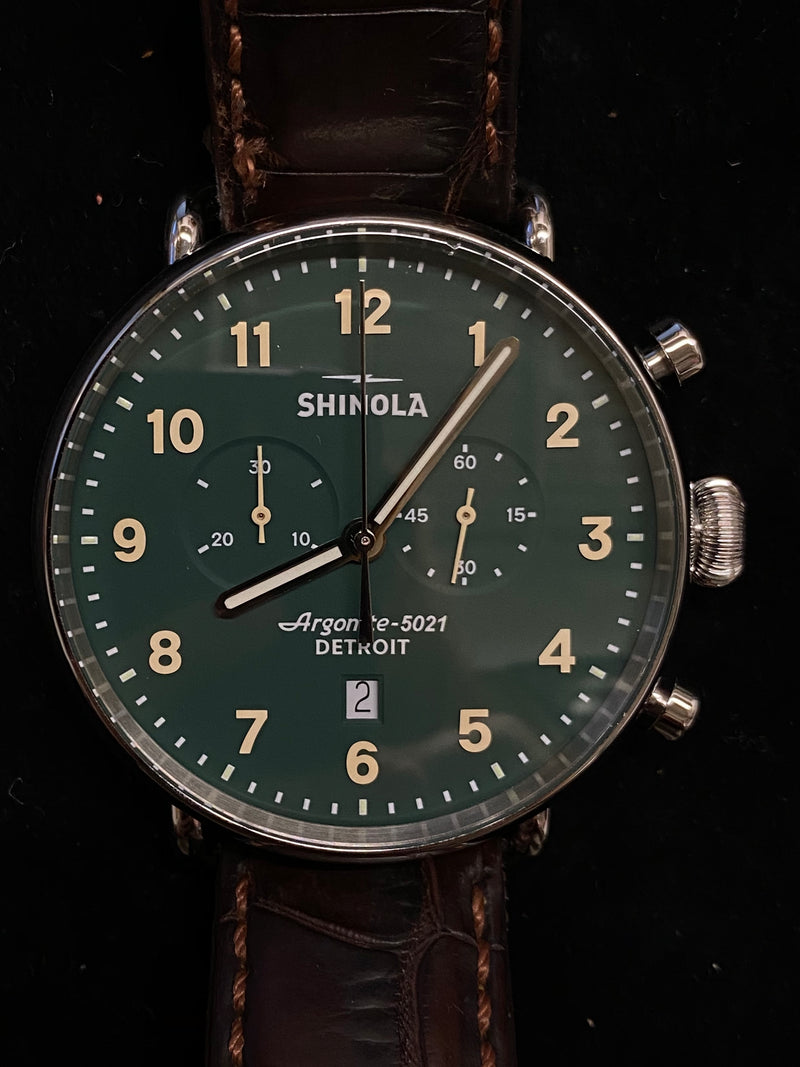 SHINOLA Argonite Men's Stainless Steel Chronograph w/ Emerald Green Dial - $1.2K Appraisal Value! ✓ APR 57