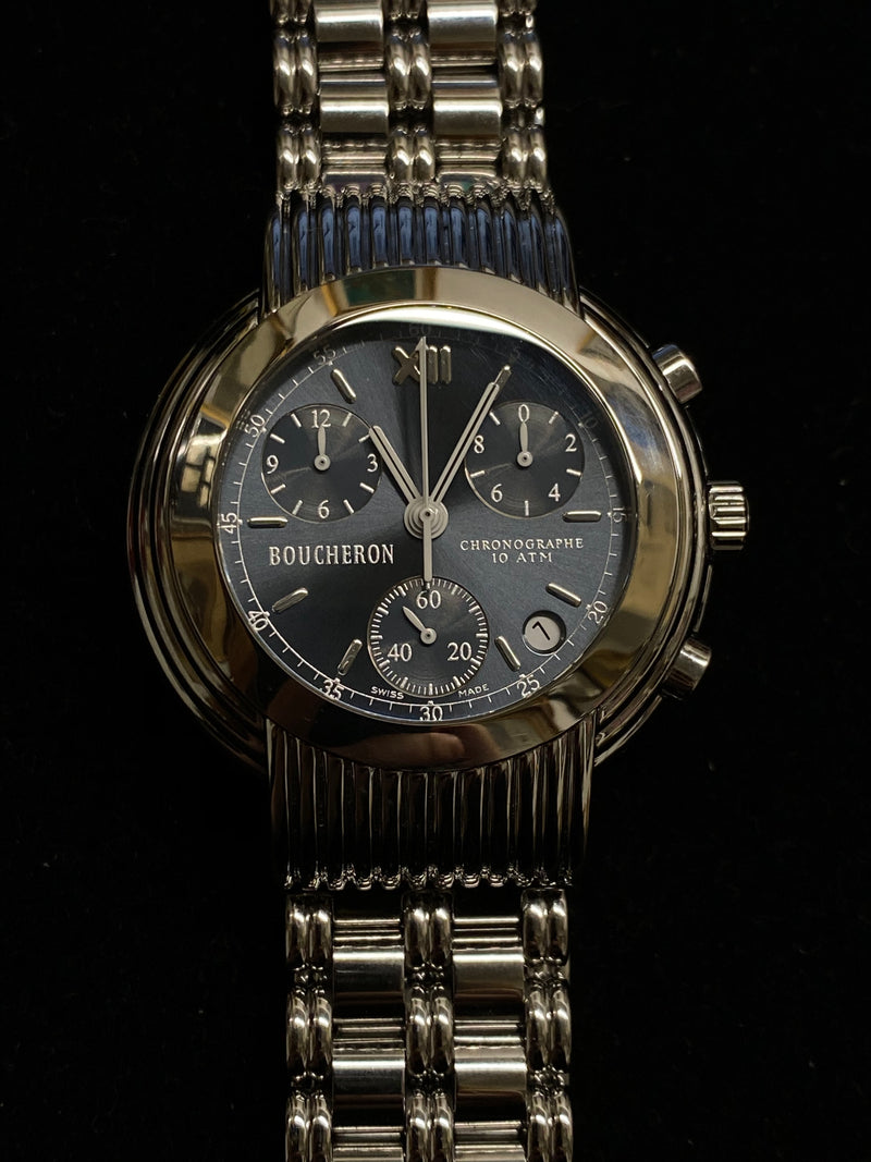 BOUCHERON Rare Chronographe Stainless Steel Automatic Watch w/ Platinum Dial - $13K Appraisal Value! ✓ APR 57