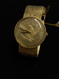 LUCIEN PICCARD Vintage 1960s 18K Yellow Gold $10 Coin Style Watch - $20K Appraisal Value! ✓ APR 57
