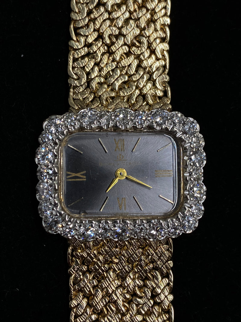 BAUME & MERCIER 28-Diamond Solid Yellow Gold Rectangular Watch