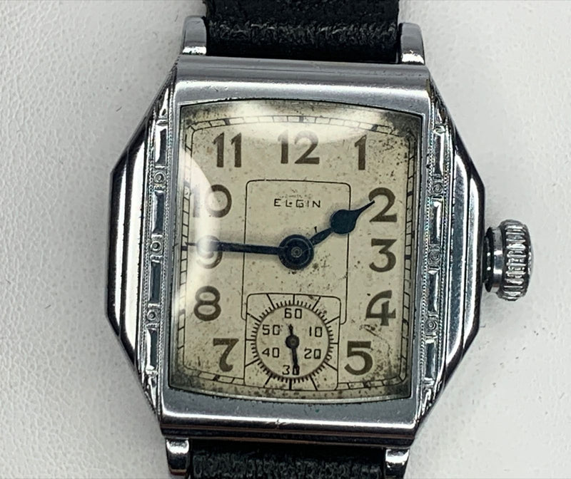 ELGIN Vintage 1930s SS Watch w/ Unique Case Filigree Sub-Second - $6K APR w COA! APR57