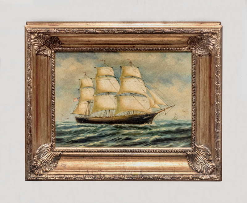 D. Aldro, 'American Clipper' Original Oil Painting, C. Early 20th Cent. - $3K Appraisal Value w/ CoA! ✓ APR 57