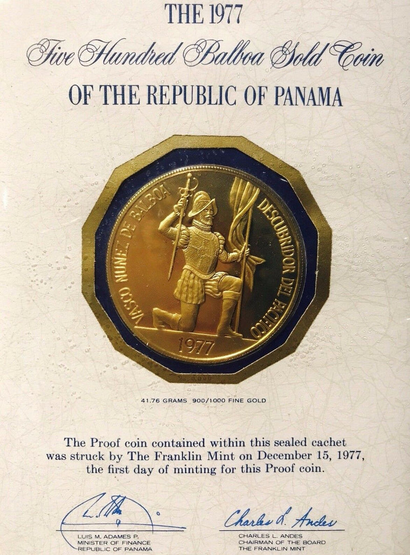 1977 Five Hundred Balboa Gold Coin of the Rep. of  Panama - $5K Value w/ CoA! ✓ APR 57
