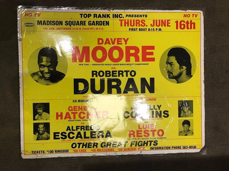 DAVEY MOORE VS ROBERTO DURAN Original Cardboard Boxing Fight Poster - $6K VALUE! APR 57