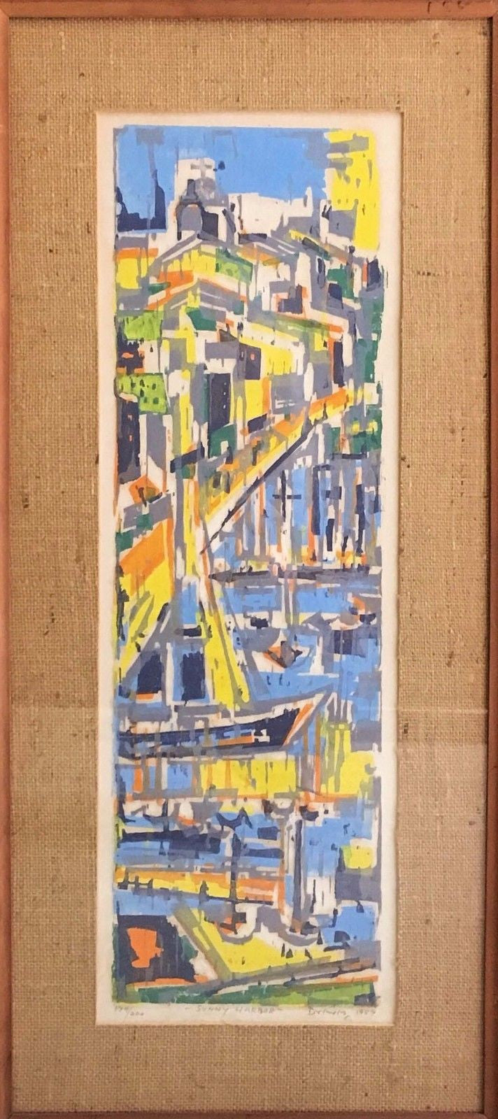 WERNER DREWES "Sunny Harbor - Marseille", Limited Edition 174/200 Signed Color Woodcut 1957 - $3K VALUE APR 57