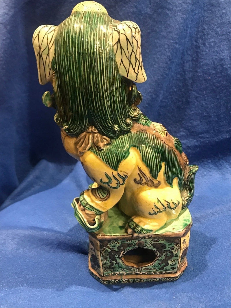 QING DYNASTY Very Rare Handmade Glazed Seated Foo Pottery Lion - $200K Value* APR 57