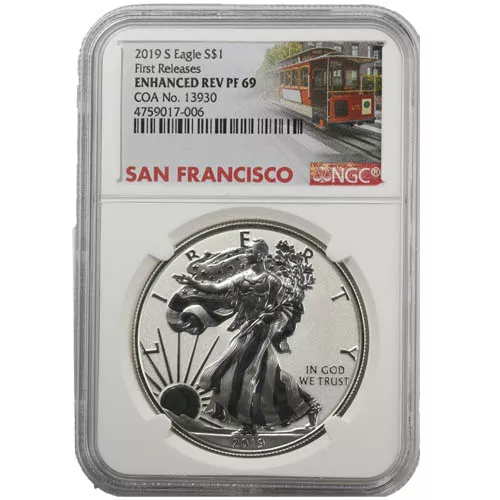 2019-S 1 oz American Silver Eagle Enhanced Reverse Proof Coin NGC PF69 (Varied Label) APR 57