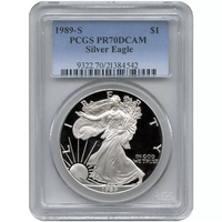 1989-S 1 oz Proof American Silver Eagle Coin PCGS PR70 DCAM APR 57