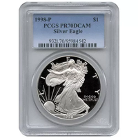 1998-P 1 oz Proof American Silver Eagle Coin PCGS PR70 DCAM APR 57