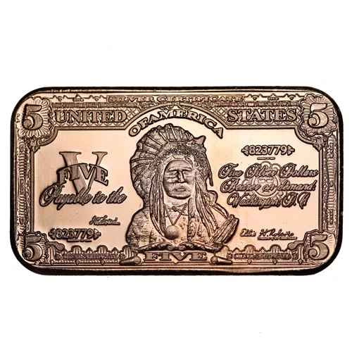 1 oz $5 Banknote Copper Bar (New) APR 57