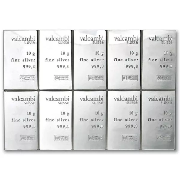 100 Gram Valcambi Silver CombiBar (10x10g w/ Assay) APR 57