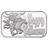 1 oz SilverTowne Happy Halloween Headless Horseman Silver Bar (New) APR 57
