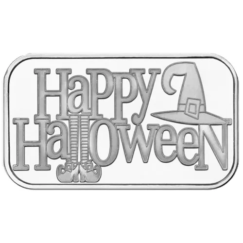 1 oz SilverTowne Happy Halloween Witch Silver Bar (New) APR 57