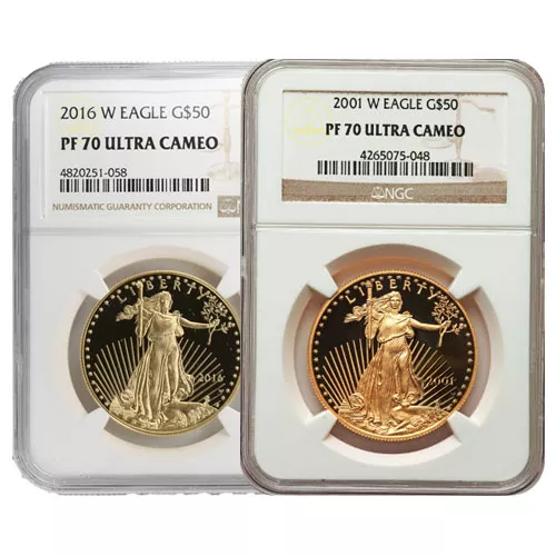 1 oz Proof American Gold Eagle Coin NGC PF70 UCAM (Random Year, Varied Label) APR 57