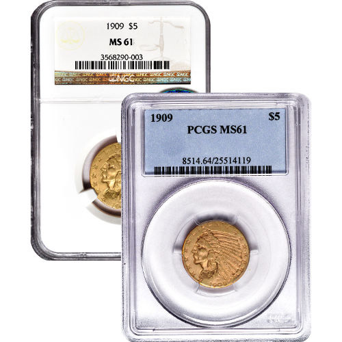 Pre-33 $5 Indian Gold Half Eagle Coin (MS61, PCGS or NGC) APR 57