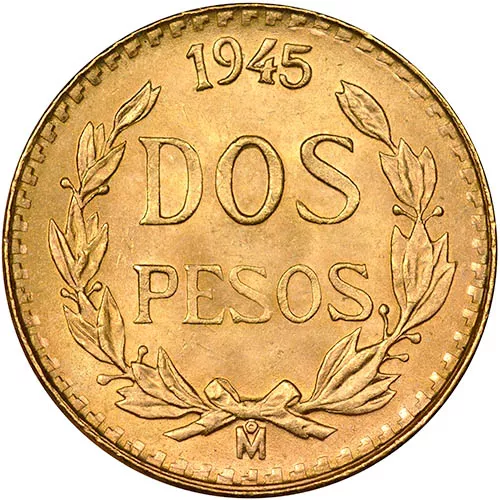 2 Peso Mexican Gold Coin (Random Year, Varied Condition) APR 57