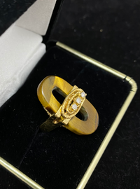 1960's Unique 20cts Tiger Eye Solid Yellow Gold Diamond Ring - $6K Appraisal Value w/ CoA! APR 57