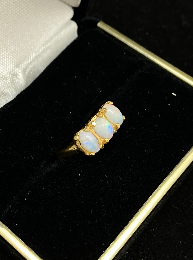 1960's Very Unique Designer Solid Yellow Gold 3-Opal Ring - $4K Appraisal Value w/ CoA! APR 57