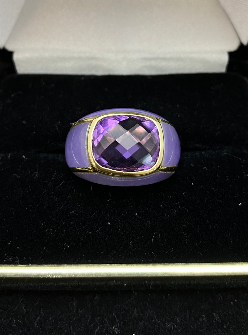 Faberge-Style Sterling Silver and Solid Yellow Gold Ring with Amethyst & Violet Jade Stones - $10K Appraisal Value! APR 57